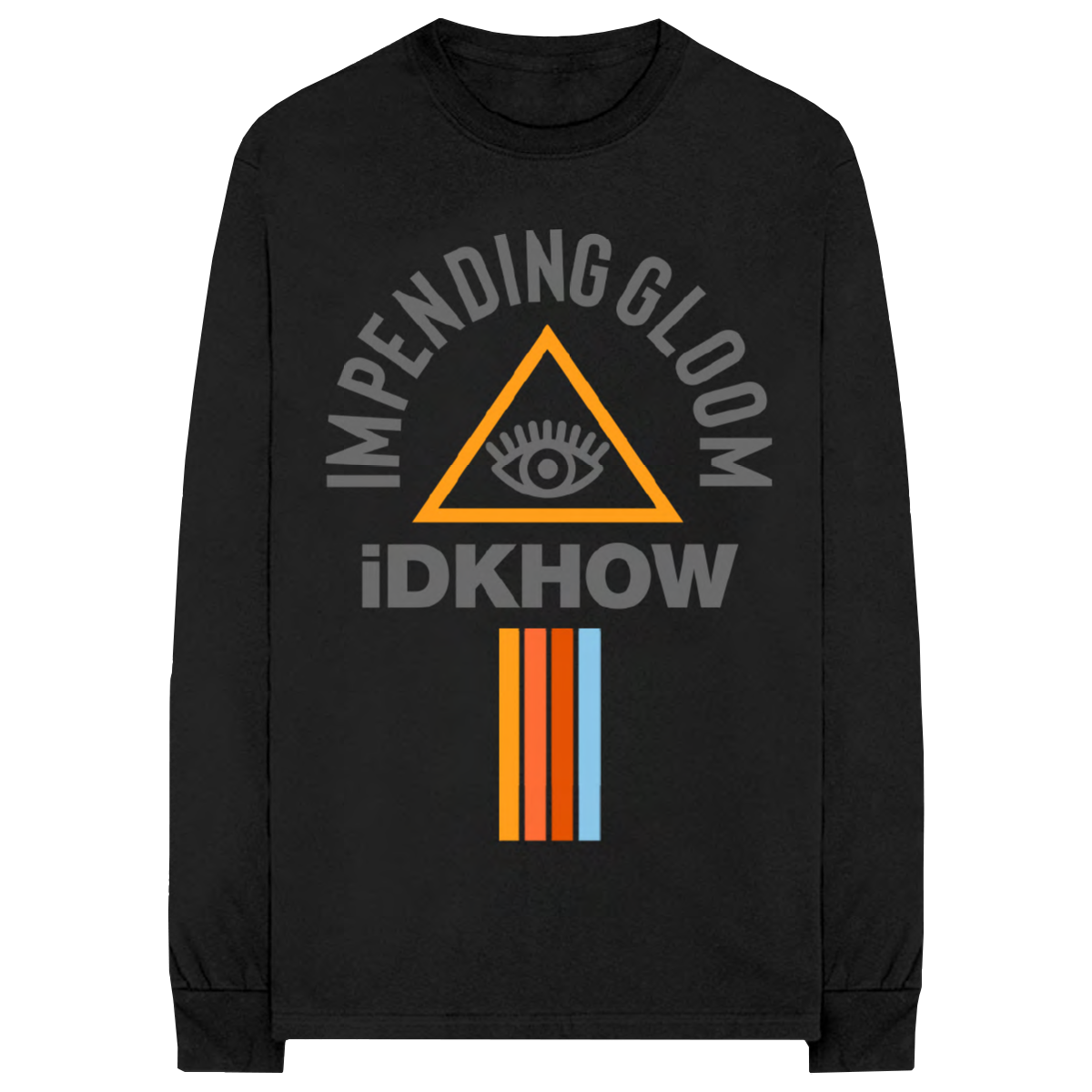 A classic black cotton long sleeve tee with custom IDKHOW artwork on the front.