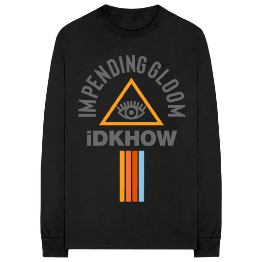 A classic black cotton long sleeve tee with custom IDKHOW artwork on the front.